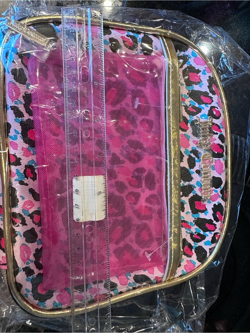 Juicy Couture Pink Black Leopard Print Cosmetic Case / Travel Bag Set NWT - Picture 5 of 9